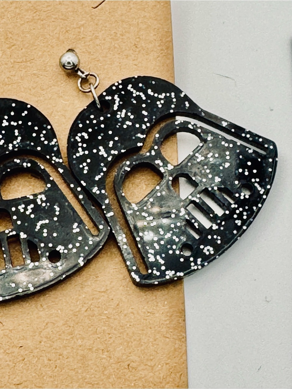 Black Glitter Darth Vader Style Drop Earrings - Picture 8 of 9